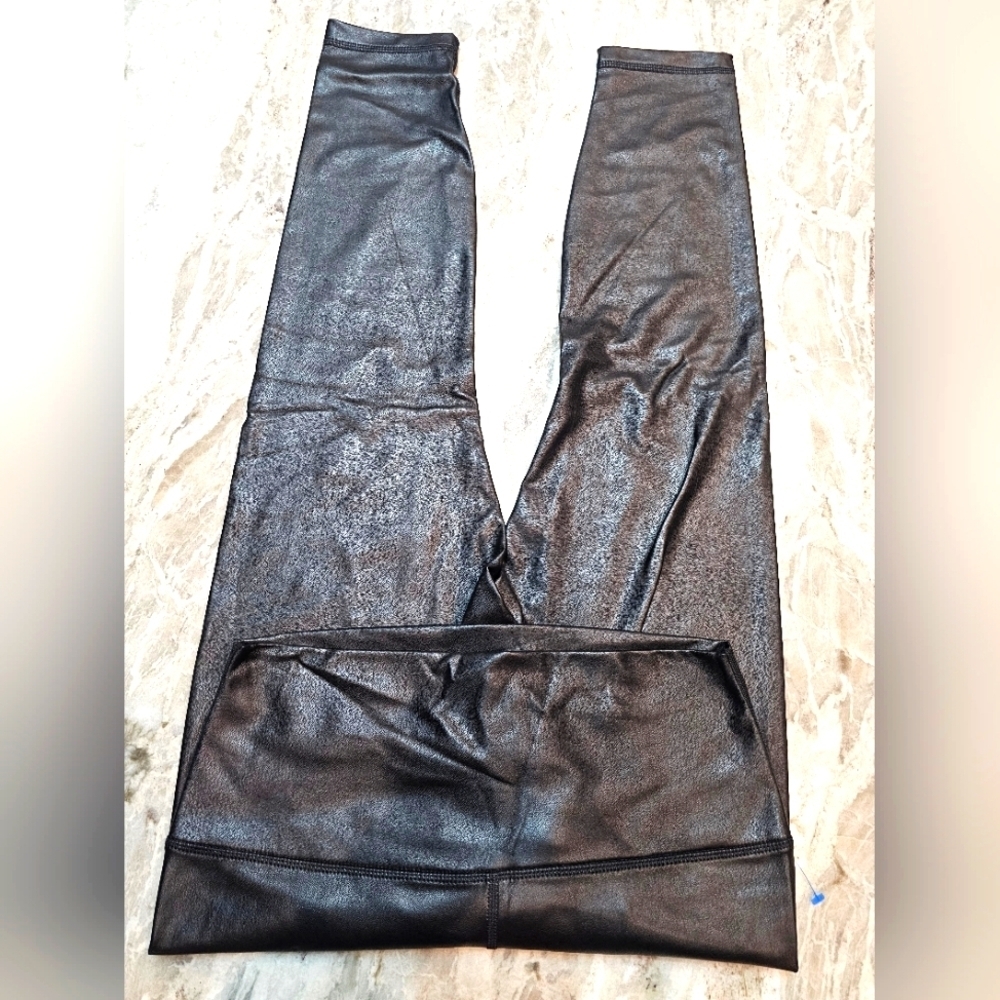 90 Degree by Reflex Faux Leather Black Leggings Size Large Stretch High Rise